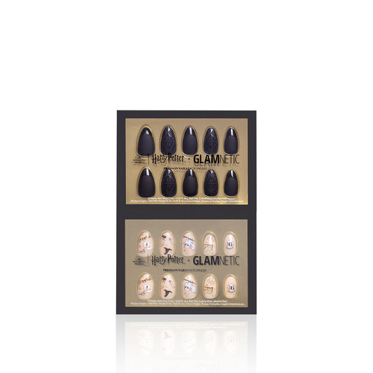 Set of Harry Potter Glamnetic nail art stickers in a display case on a white background