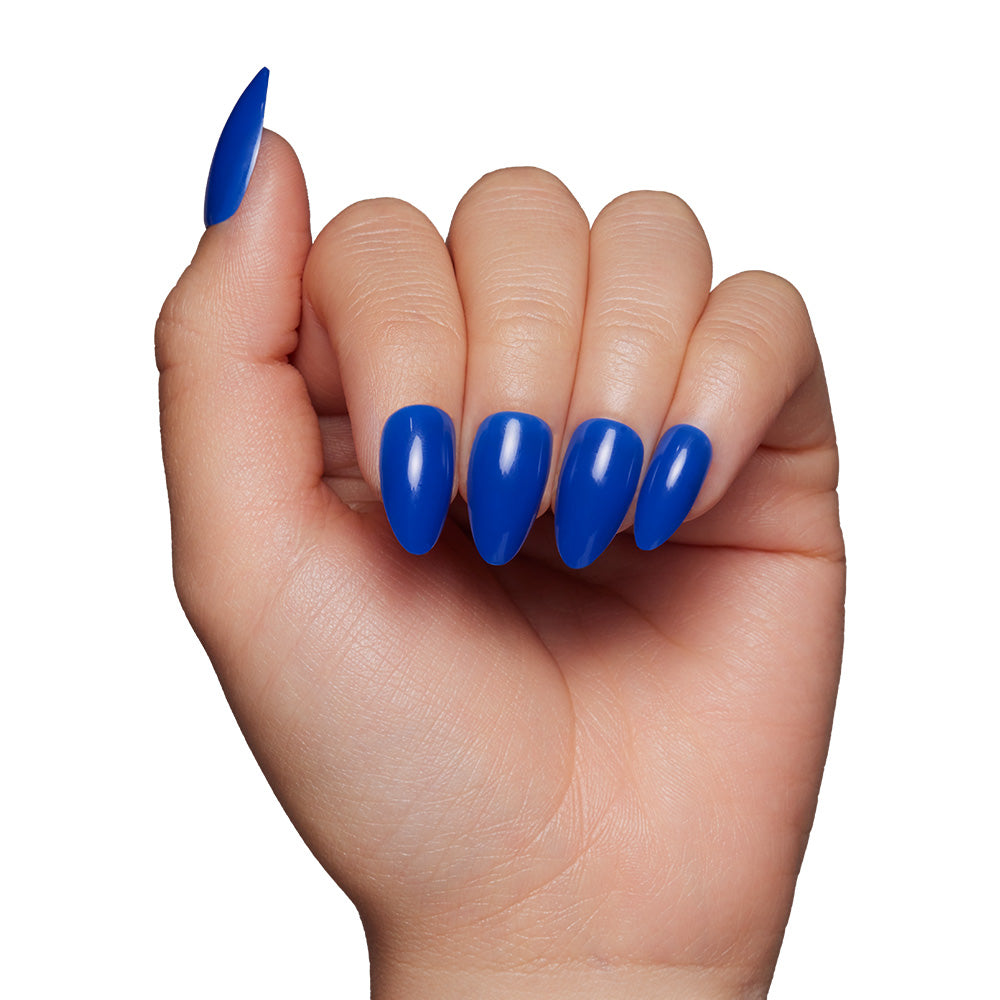 Hand with blue nail polish on a white background - Product image