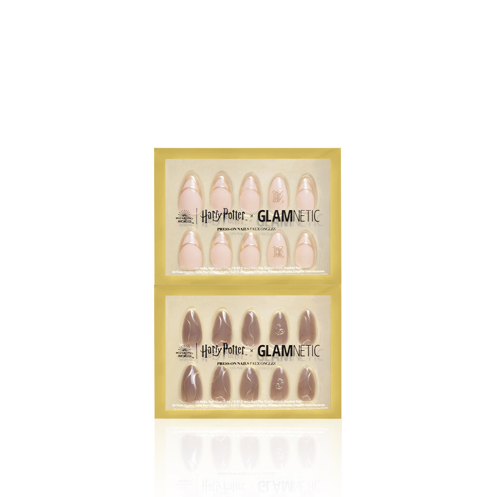 Set of false nails in packaging with 'Harry Potter' and 'Glamnetic' branding on a white background.