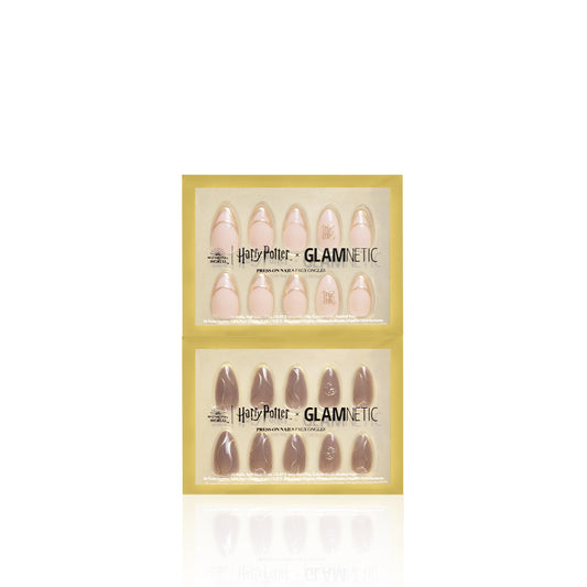 Set of false nails in packaging with 'Harry Potter' and 'Glamnetic' branding on a white background.
