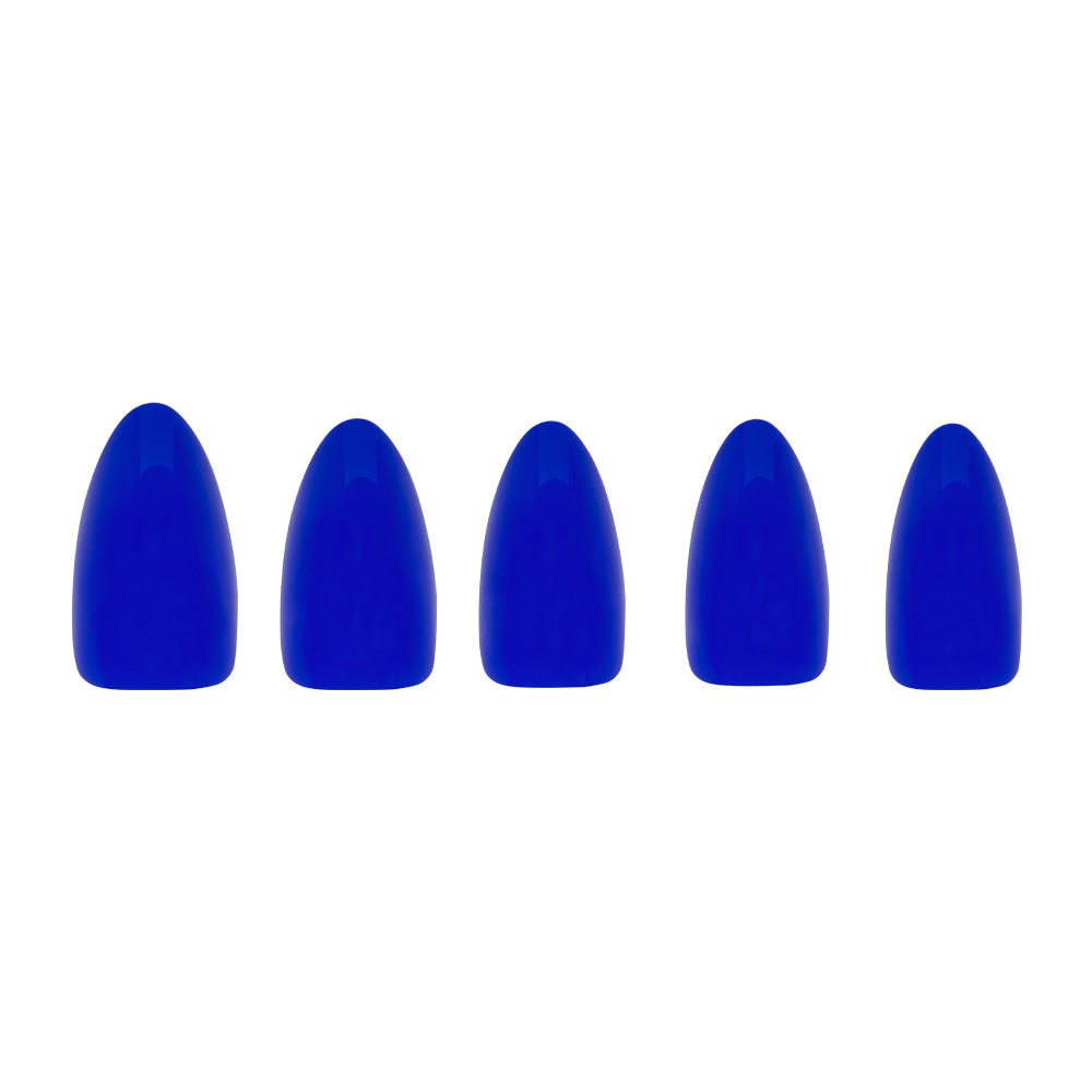 Five blue nail tips arranged in a row on a white background